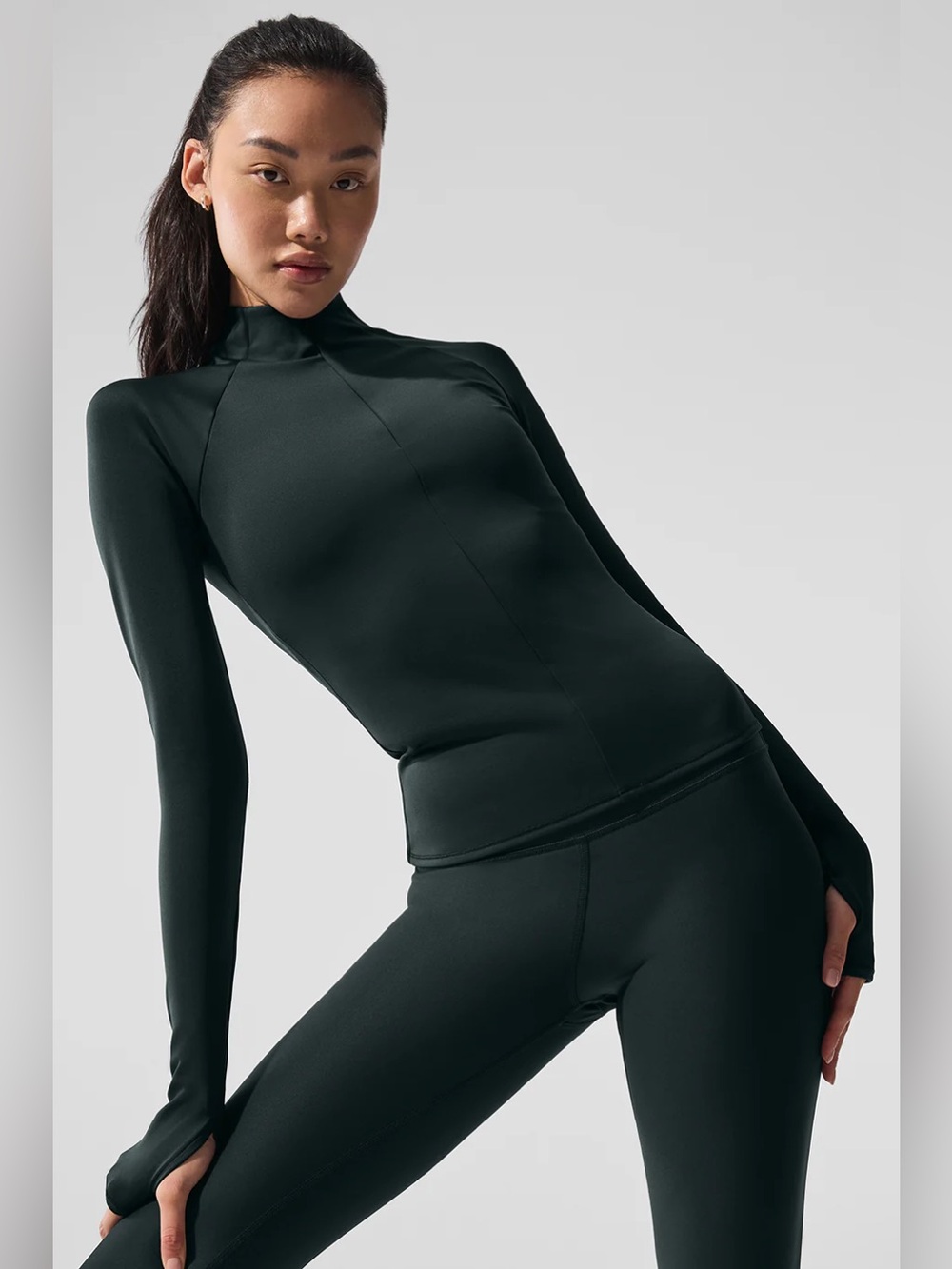 Alo Airlift Winter Warm 1/4 Zip Long Sleeve - Charcoal Green NWT